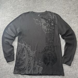 Vintage Y2K Southpole Waffle Knit Thermal Long Sleeve Shirt Black Size XL Grunge
